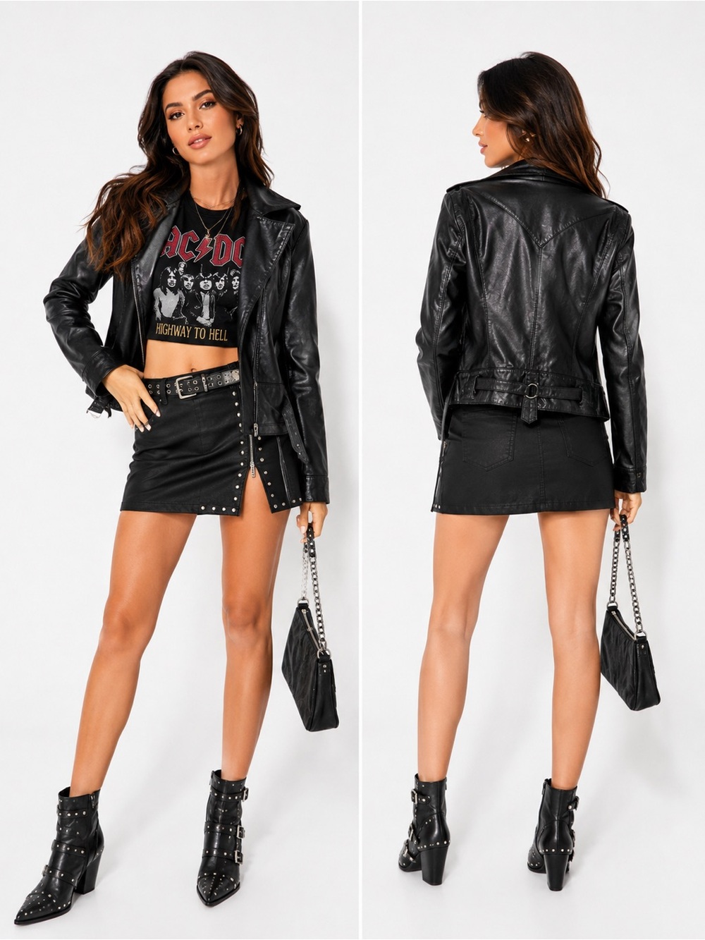 Black Faux Leather Moto Jacket - Women